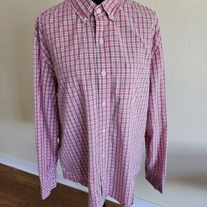 J. Crew Red and White Casual Button Down Shirt Slim Untucked Sz Large